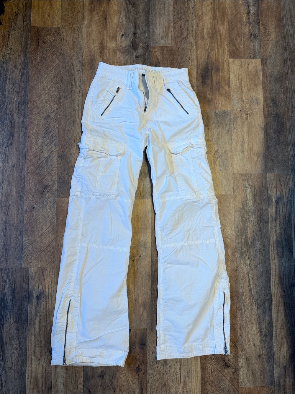American Eagle Outfitters White Women's Cargo Zip-Pocket Pants